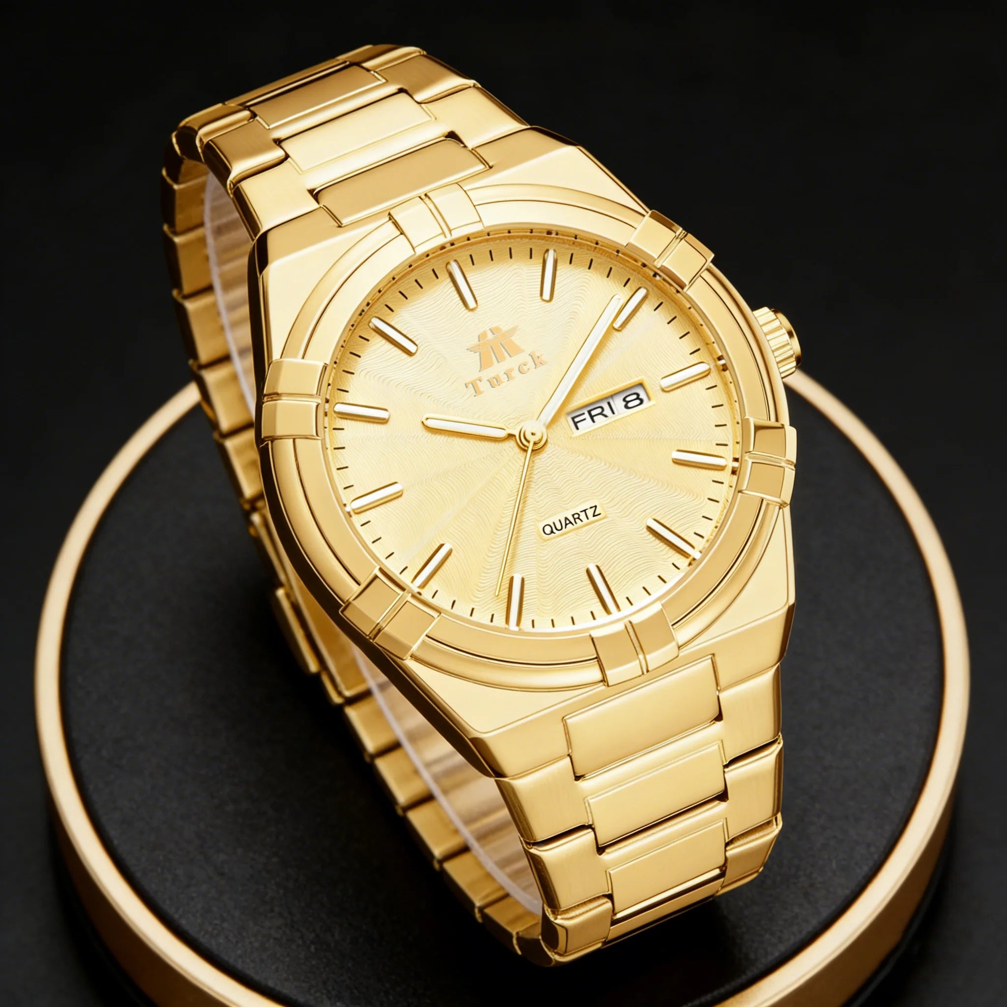 Relógio de luxo para homem de alta qualidade com quartzo dourado.