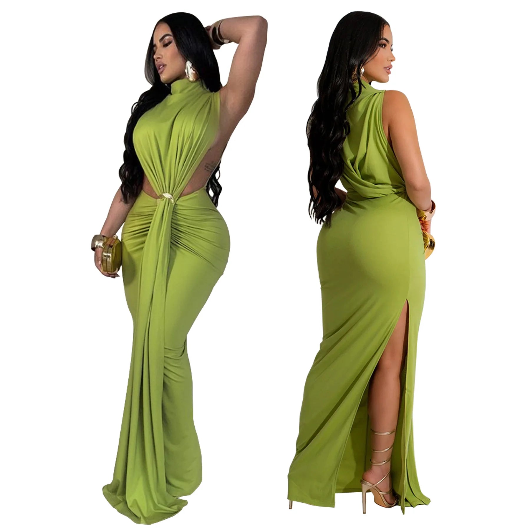Vestido comprido elegante com design exclusivo de cardigan.