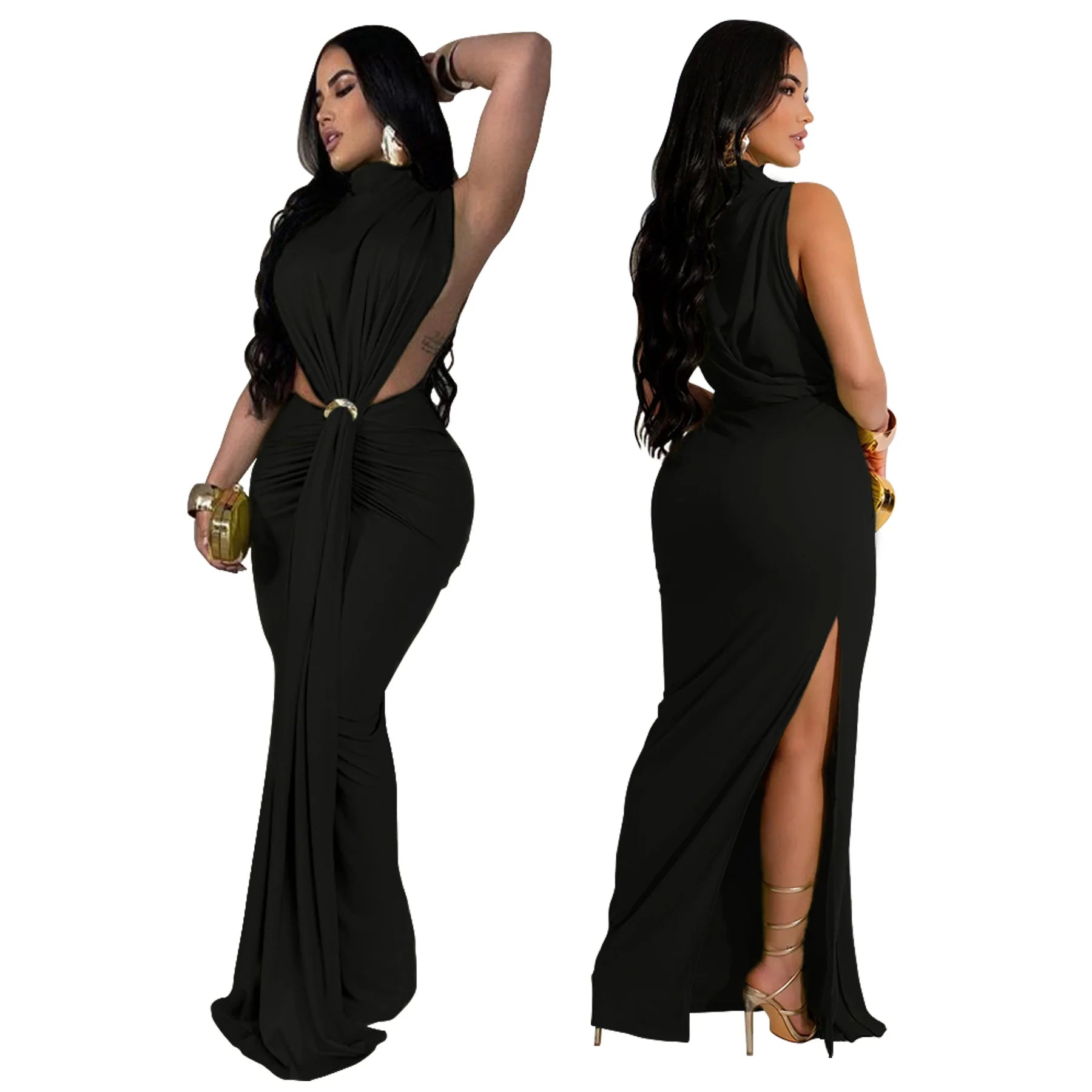 Vestido comprido elegante com design exclusivo de cardigan.