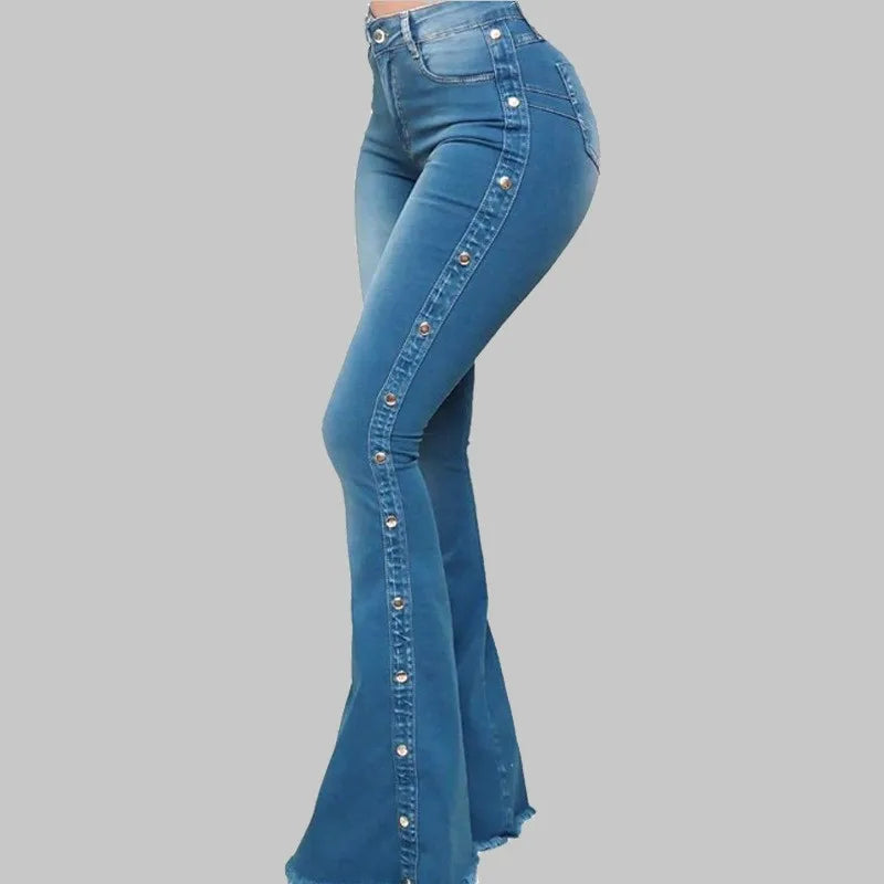 Calça de ganga feminina de cintura alta