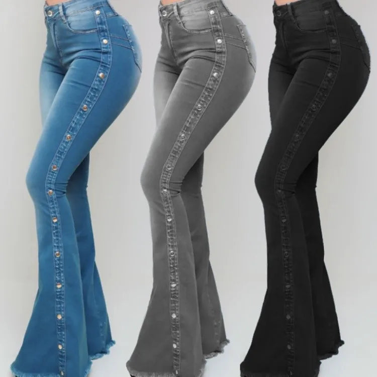 Calça de ganga feminina de cintura alta