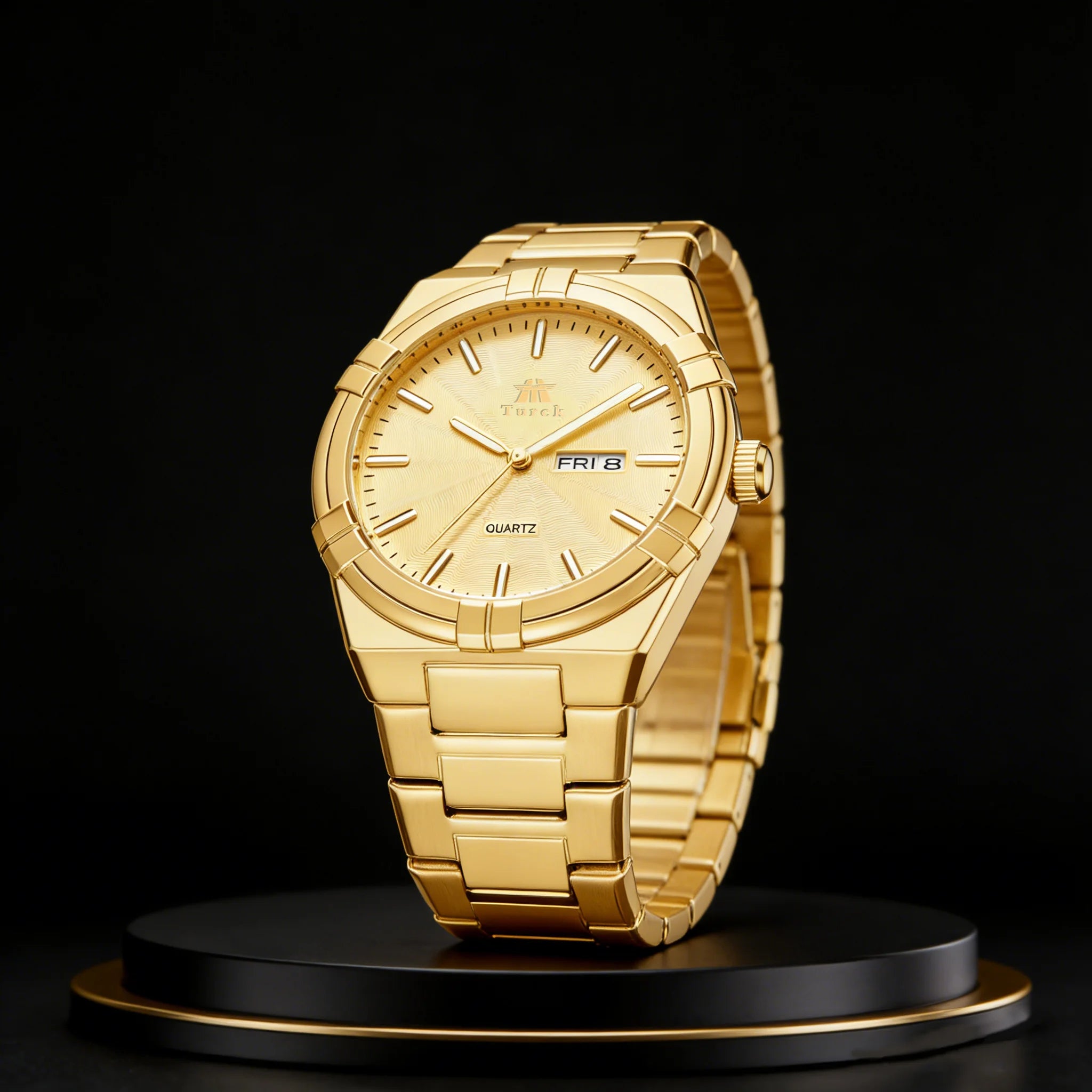 Relógio de luxo para homem de alta qualidade com quartzo dourado.