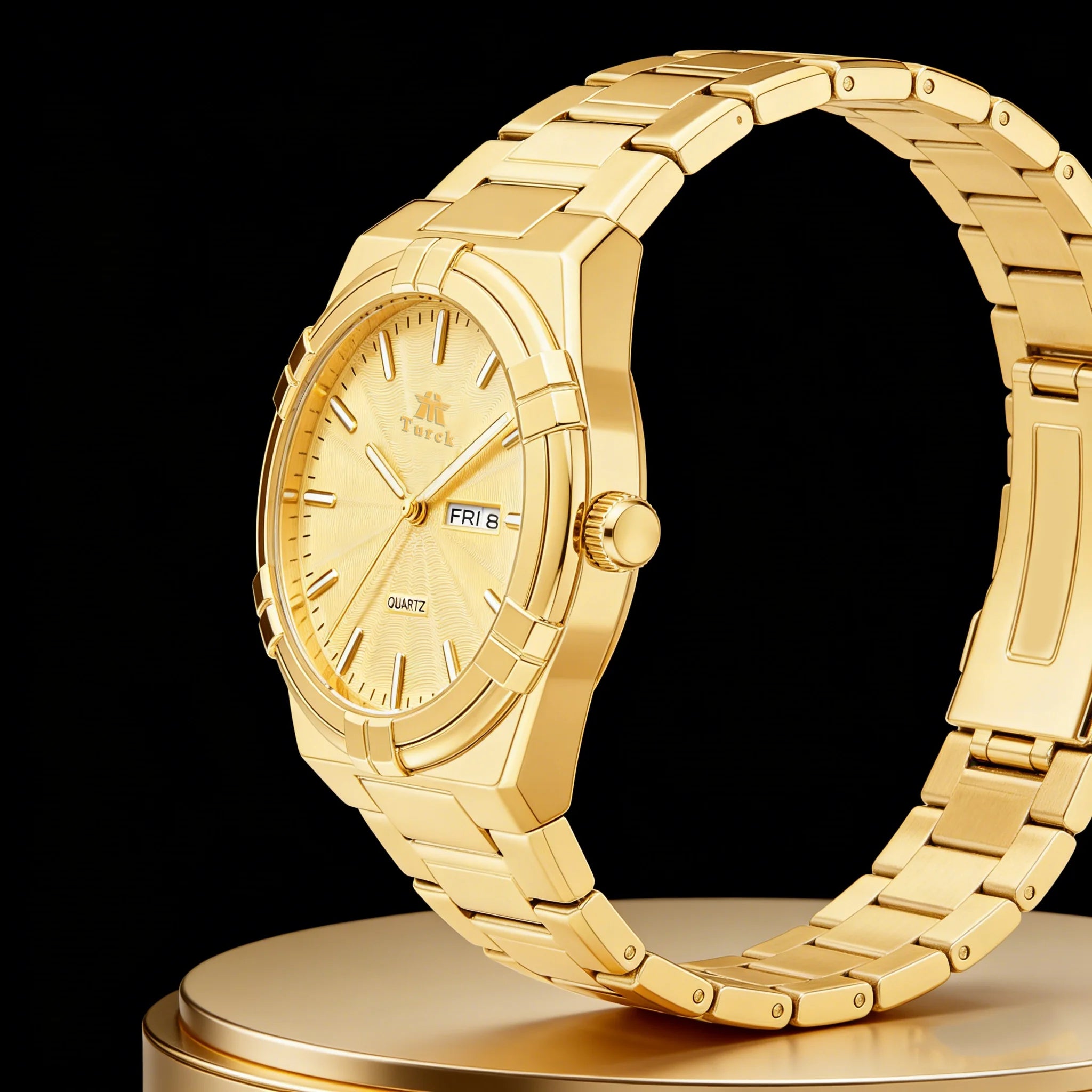 Relógio de luxo para homem de alta qualidade com quartzo dourado.