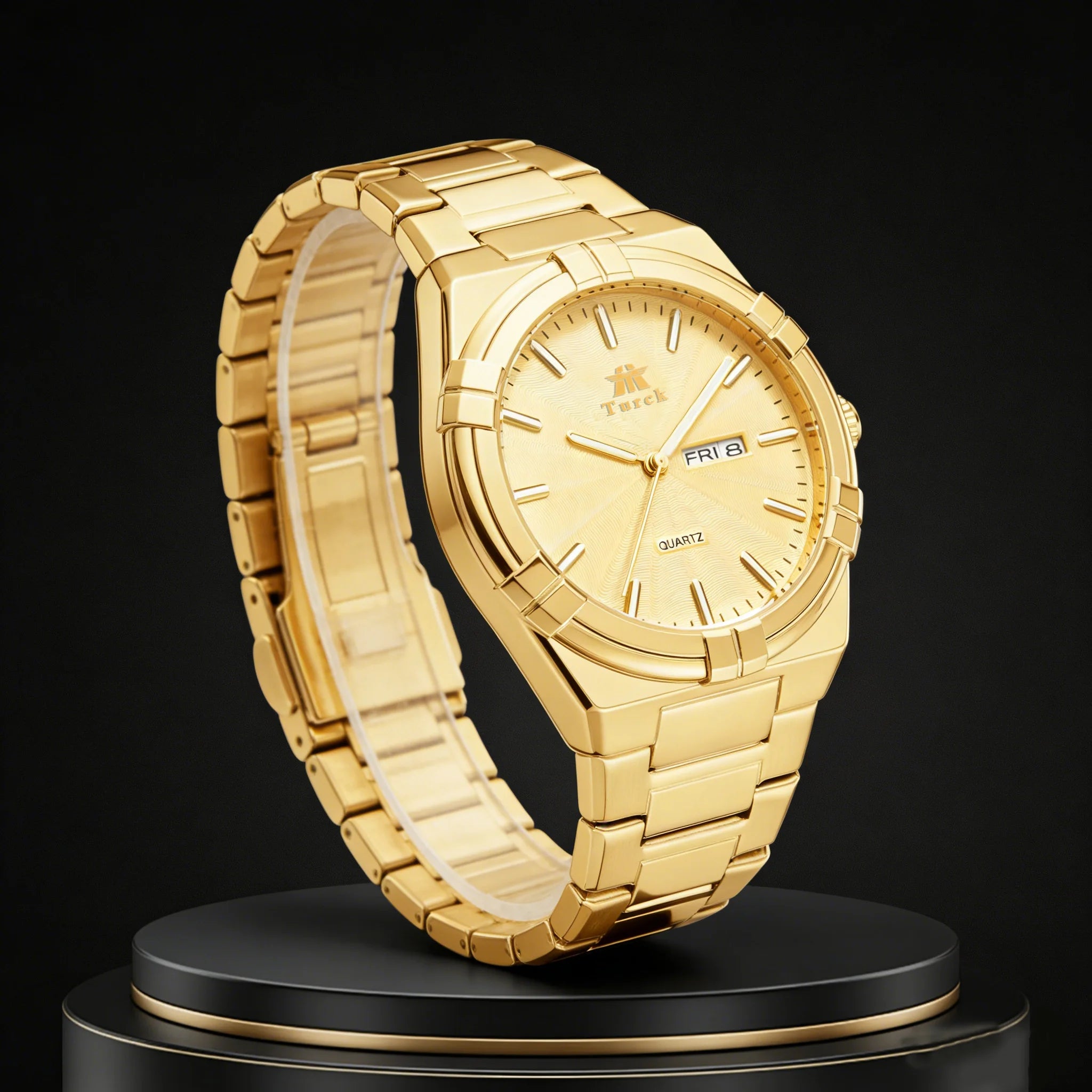 Relógio de luxo para homem de alta qualidade com quartzo dourado.