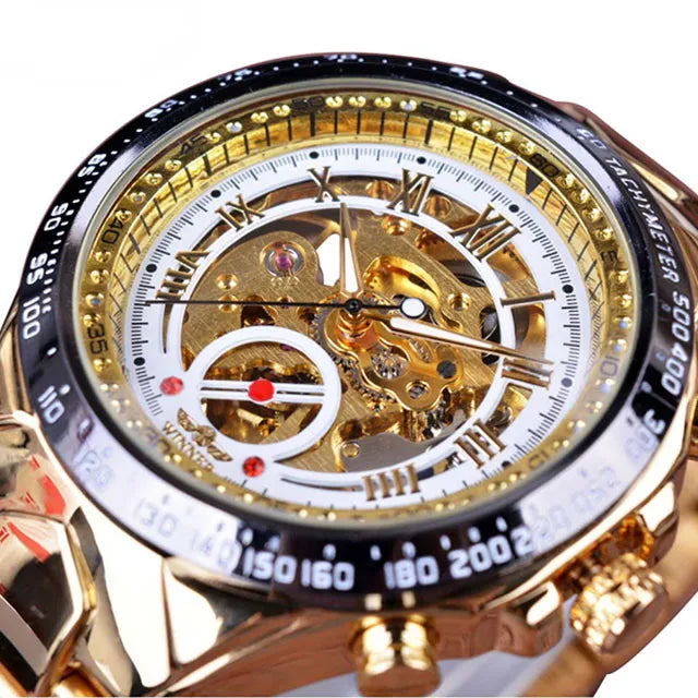Relógio mecânico de luxo dourado para homem