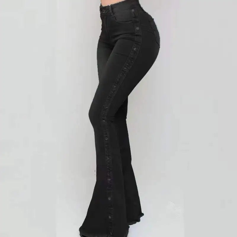 Calça de ganga feminina de cintura alta