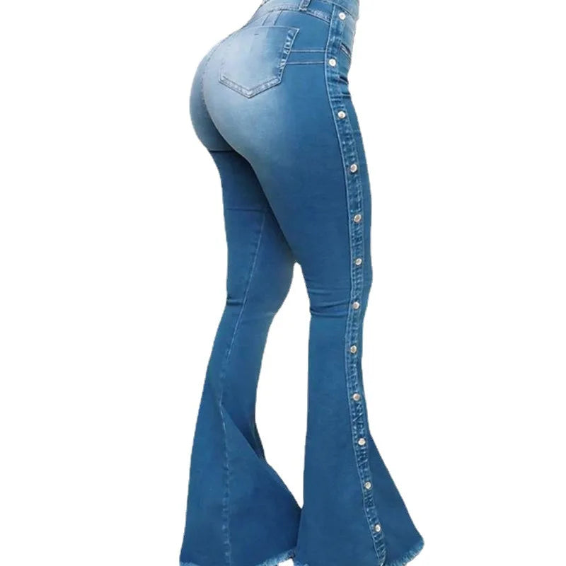 Calça de ganga feminina de cintura alta