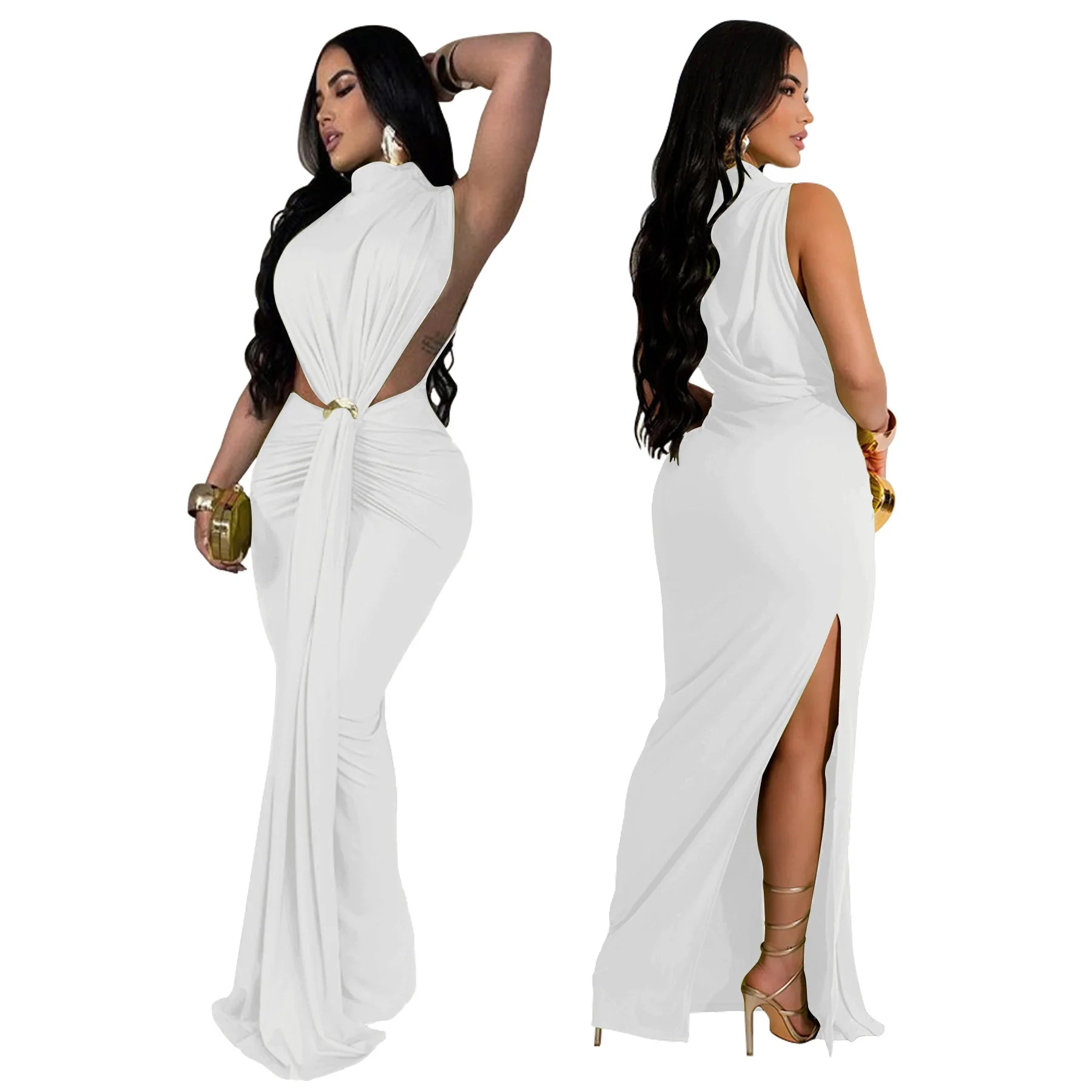 Vestido comprido elegante com design exclusivo de cardigan.