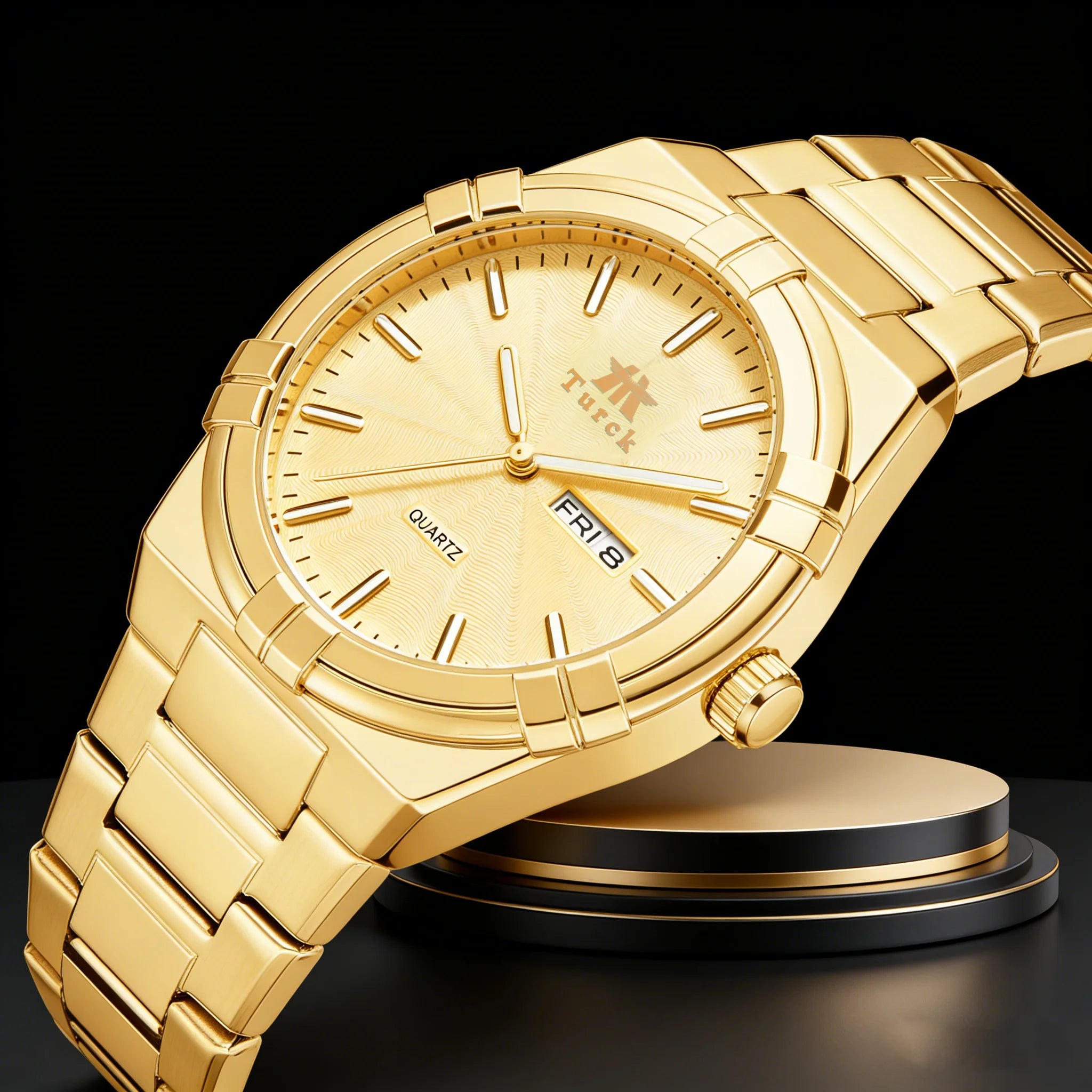 Relógio de luxo para homem de alta qualidade com quartzo dourado.