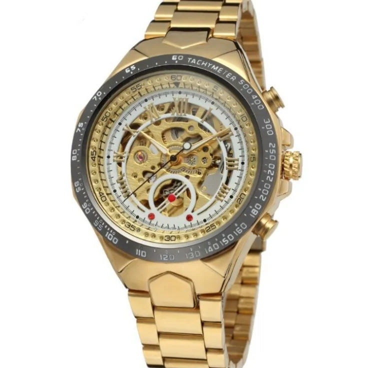Relógio mecânico de luxo dourado para homem