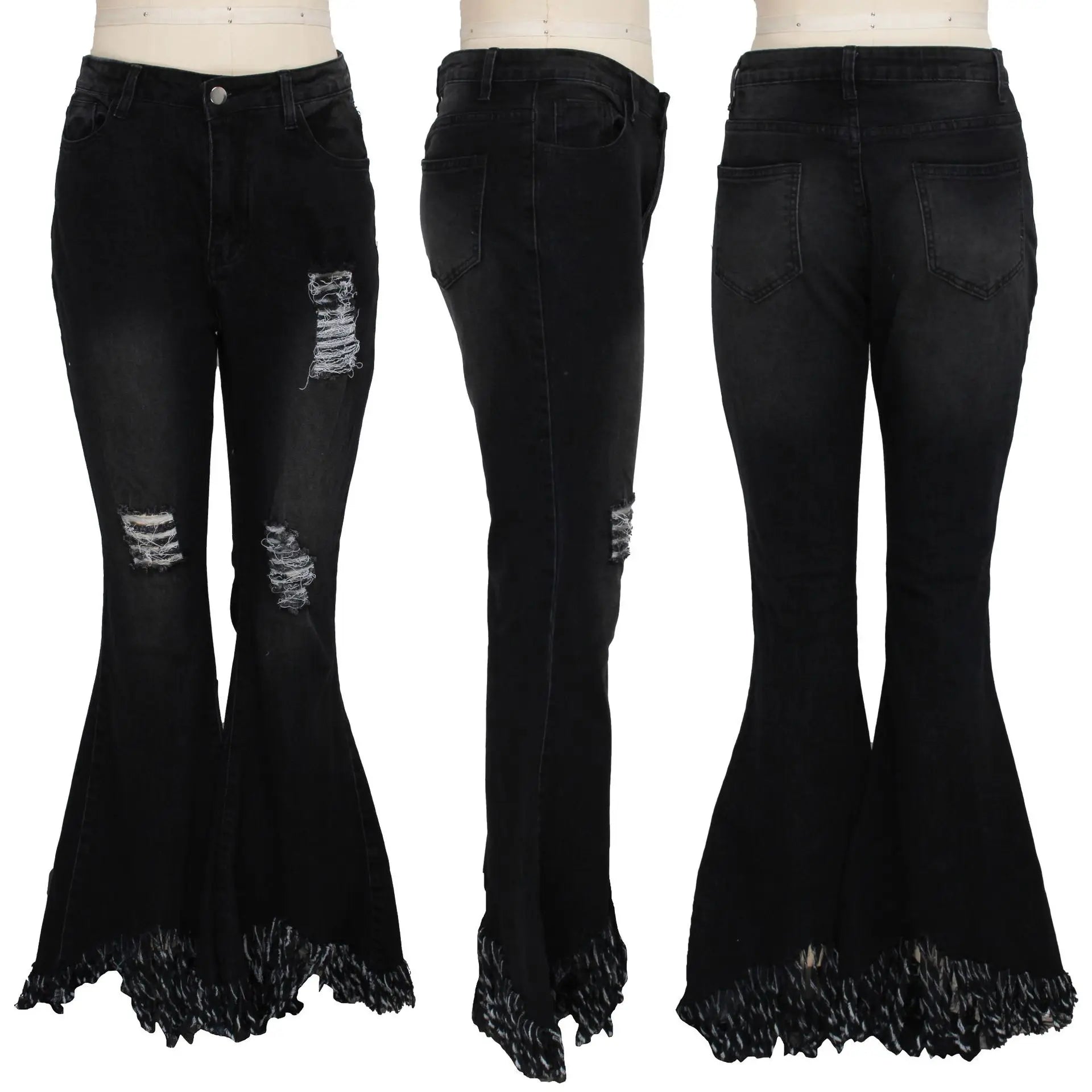 Calça de ganga slim de perna larga, versátil e moderna