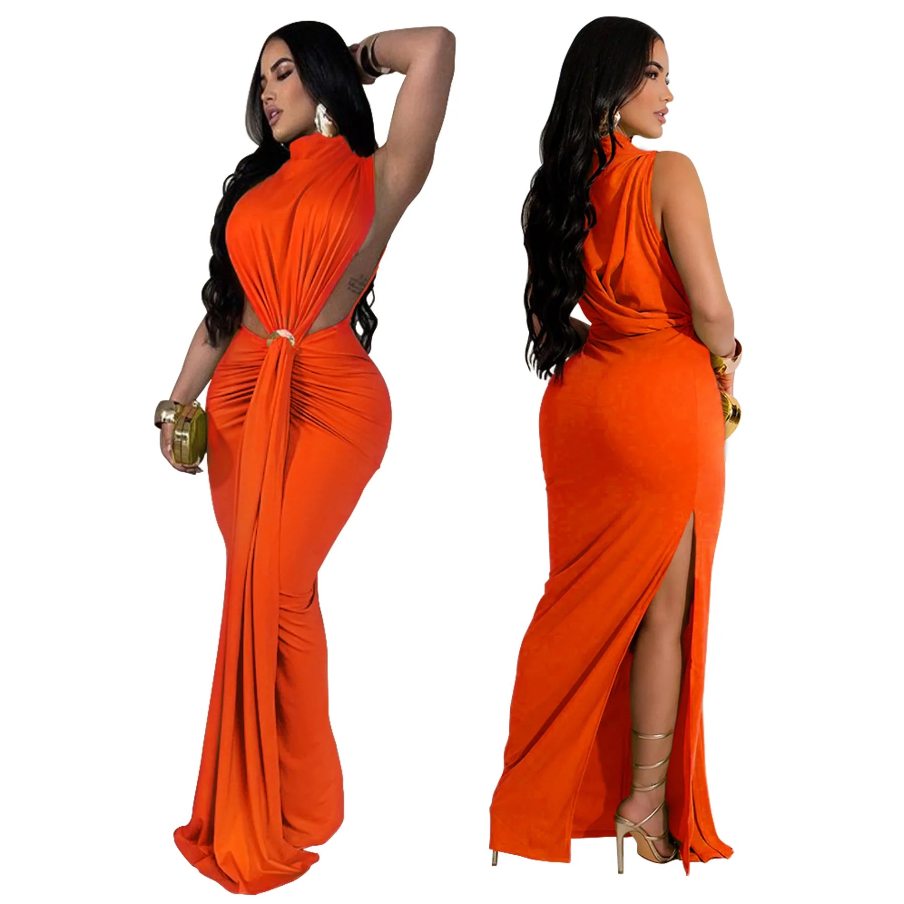 Vestido comprido elegante com design exclusivo de cardigan.