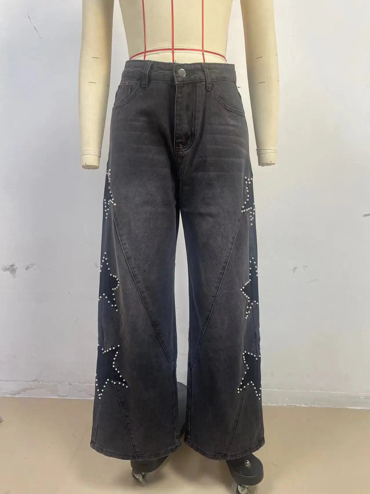 Calça de ganga feminina de corte reto