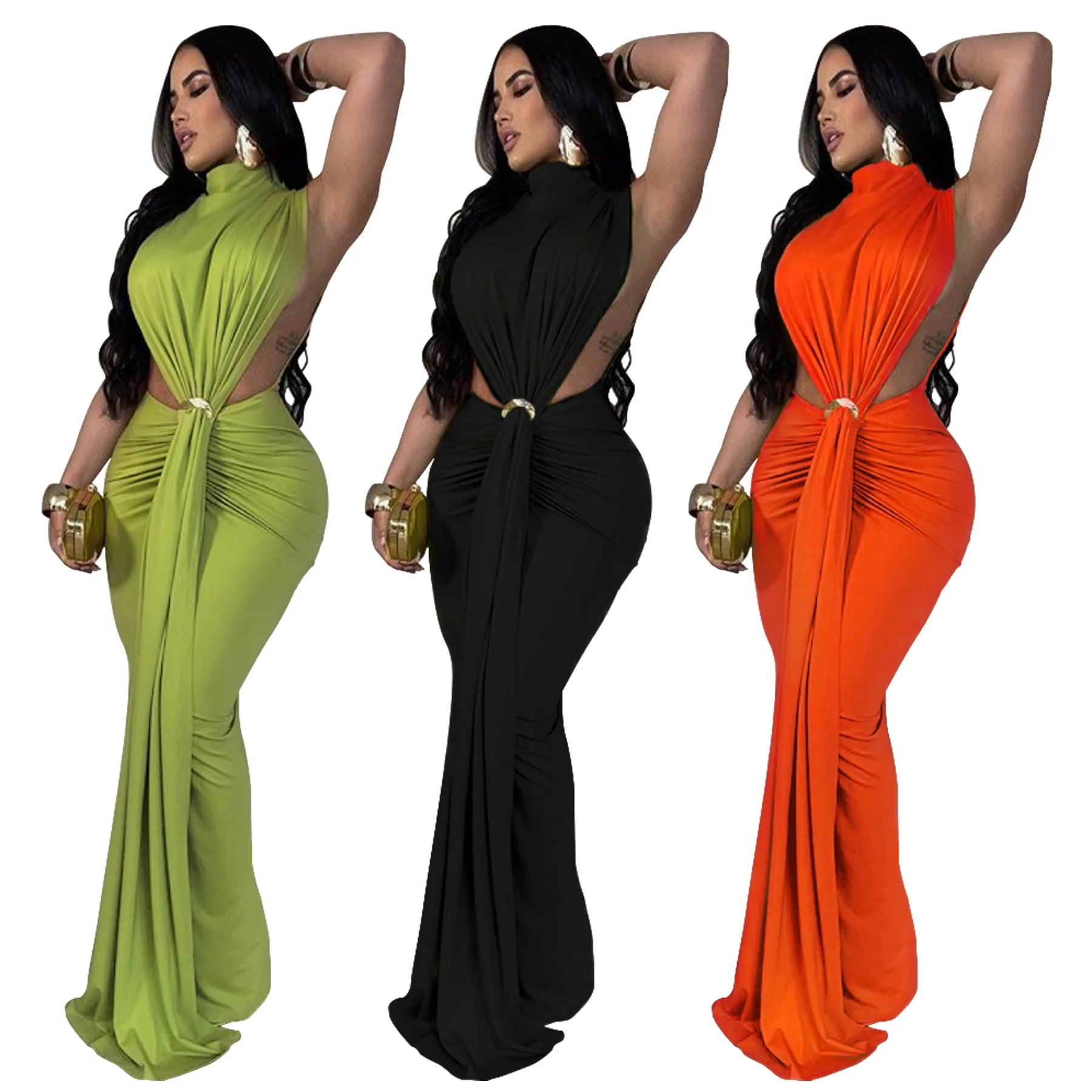 Vestido comprido elegante com design exclusivo de cardigan.